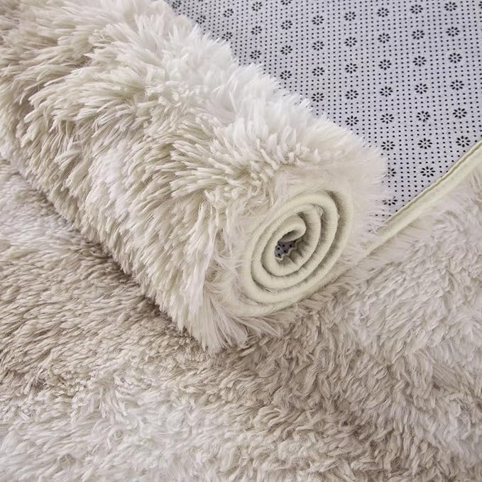 Extra Large 9x12 Fluffy Shaggy Area Rug for Living Room Indoor Modern Plush Faux Fur Carpet for Bedroom Soft Thick Throw Rug for Nursery Non Slip Fuzzy Rug for Home Decor,Tie Dye Light Taupe