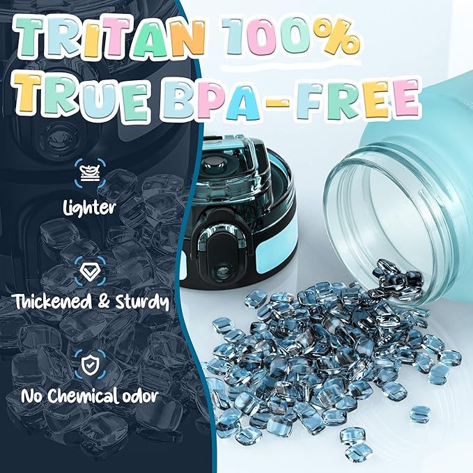 OLDLEY Kids Water Bottle for School, 12 oz (2 lids) BPA-Free Reusable Leak-proof Durable Tritan Plastic Water Bottles with Straw & Chug Lids, Anti-dust Spout Cover (Bluenavy)