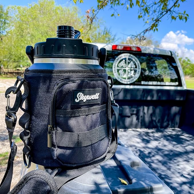 SkyWell Half Gallon Insulated Water Bottle with Handle and Wide Mouth Water Flask Sweat-Proof and Leak-Proof 64 Oz Water Jug for Outdoors, Silver