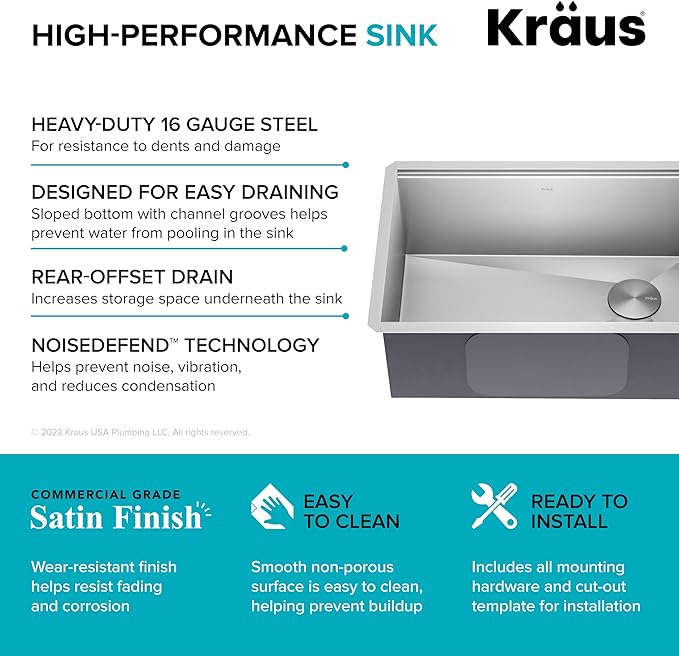 KRAUS KWU110-27 Kore Workstation 27-inch Undermount 16 Gauge Single Bowl Stainless Steel Kitchen Sink with Integrated Ledge and Accessories (Pack of 5)