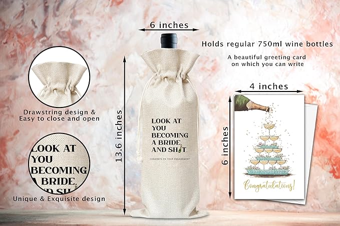 Engagement Wine Gifts Bag, Gifts For Wedding Engagement Marriage Honeymoon Bride Shower Reusable Wine Bag, Champagne Gifts Bag, Gifts For Newly Engaged Couples Bride Women Sister Friends-30