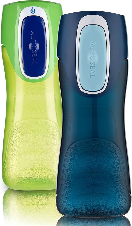 Contigo Trekker Kids Water Bottle with Spill-Proof Lid, 14oz Water Bottle with Leak-Proof Technology, BPA-Free, Granny Smith & Nautical, 2-Pack