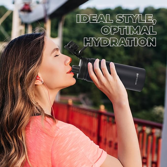 HYDRATE Insulated Stainless Steel Water Bottle - Large Reusable Flask with Leak-Proof Design and Convenient Handle - Double Vacuum Insulation for School, Work, or Adventure