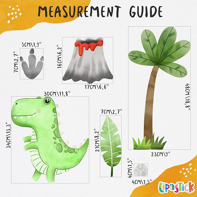 Large Dinosaur Wall Decals by Lipastick - 110 pcs Watercolour Dinosaur Kids Wall Stickers - Dinosaur Footprints Silhouettes Decals for Walls – Peel and Stick Decal for Kids Bedroom Nursery L Size