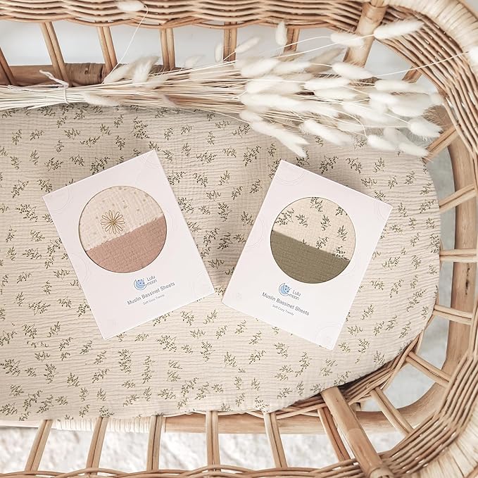 Muslin Bassinet Sheets Baby: Cotton Bassinet Sheets Fitted for Boys and Girls - Bassinet Sheets for Oval Rectangle or Hourglass Mattress(Autumn Leaf)