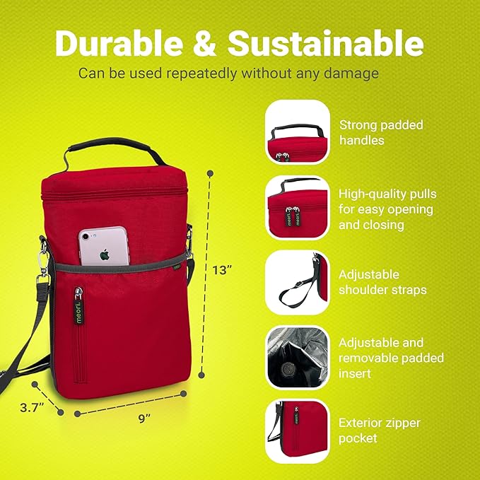 meori 2-Bottle Insulated Wine Tote | Hibiscus Red Solid