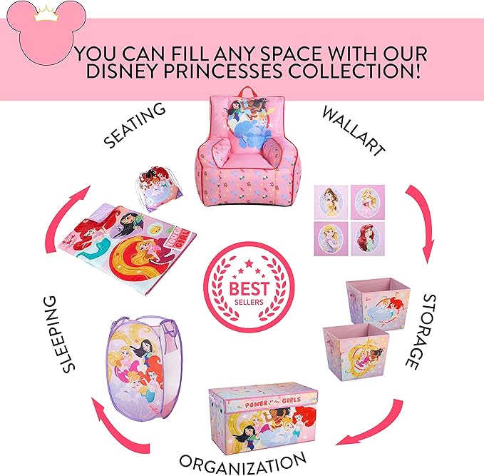 Idea Nuova Disney Little Mermaid Kids and Toddler Canvas Bean Bag Chair with Piping & Top Carry Handle