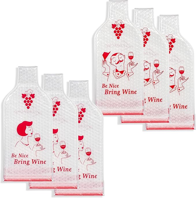 Lazenne Wine Cush - Reusable Wine Bag Sleeve (Set of 6). Wine Travel Protector with Triple Lock and Triple Skin - Spirit, Olive Oil, Beer, Perfume and Wine Bottle Protector for Airplane Luggage