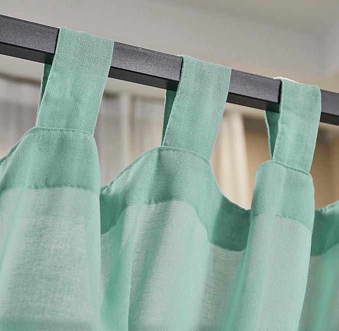 Mengersi Linen Canopy Bed Curtains for Twin,Full,Queen and King Size Bed,Bed Canopy Natural Blended Curtain Panels, 8 Panels Set (All Bed Sizes, Sea Mist)