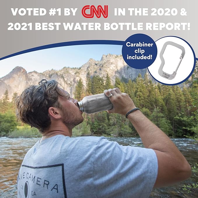 Healthy Human Stainless Steel Water Bottle | Double Walled Vacuum Insulated Water Thermos for Adults | Eco-Friendly Travel Bottles with Leak Proof Lid (Stone White, 21 oz/ 621 ML)