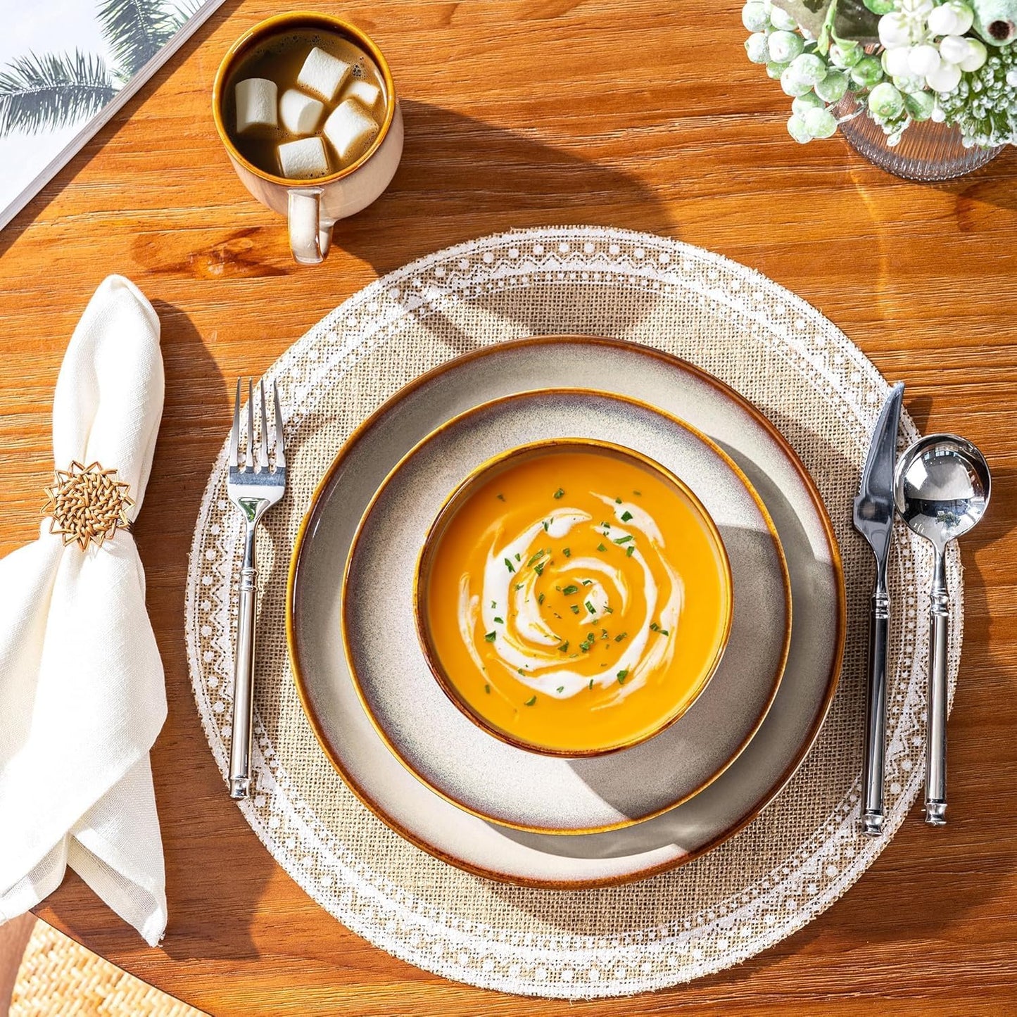 LERATIO Ceramic Dinnerware Sets for 12, 36 Pieces Plates and Bowls Sets, Reactive Glaze Dishes -Scratch Resistant, Dishwasher&Microwave Safe&Oven Safe