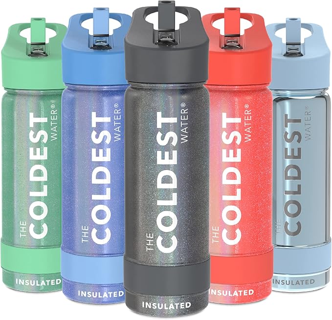 Coldest Sports Water Bottle - Straw Lid Bottle with Handle Leak Proof, Vacuum Insulated Stainless Steel, Double Walled, Thermo Mug, Metal | Stardust 18 oz