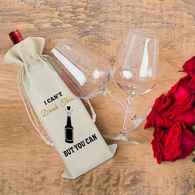 Pregnancy Announcement New Baby Announcement Gift Wine Bag for Husband Friends Grandparents Pregnancy Reveal Baby Shower Party Pregnancy Gift for Women Reusable Burlap Drawstring Wine Wrap Bag