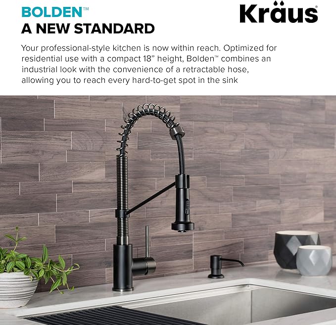 Kraus KPF-1610MBSB-KAG-1SFSB Bolden Single Handle 18-Inch Commercial Kitchen Faucet with Air Gap, Matte Black/Black Stainless Steel