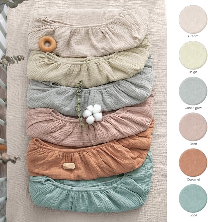 Lulumoon Muslin Mini Crib Sheets - Pack n Play Sheets Fitted for Baby - 24"x 38" Brown