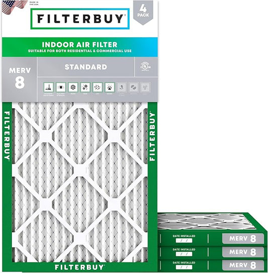 Filterbuy 14x28x1 Air Filter MERV 8 Dust Defense (4-Pack), Pleated HVAC AC Furnace Air Filters Replacement (Actual Size: 13.50 x 27.50 x 0.75 Inches)