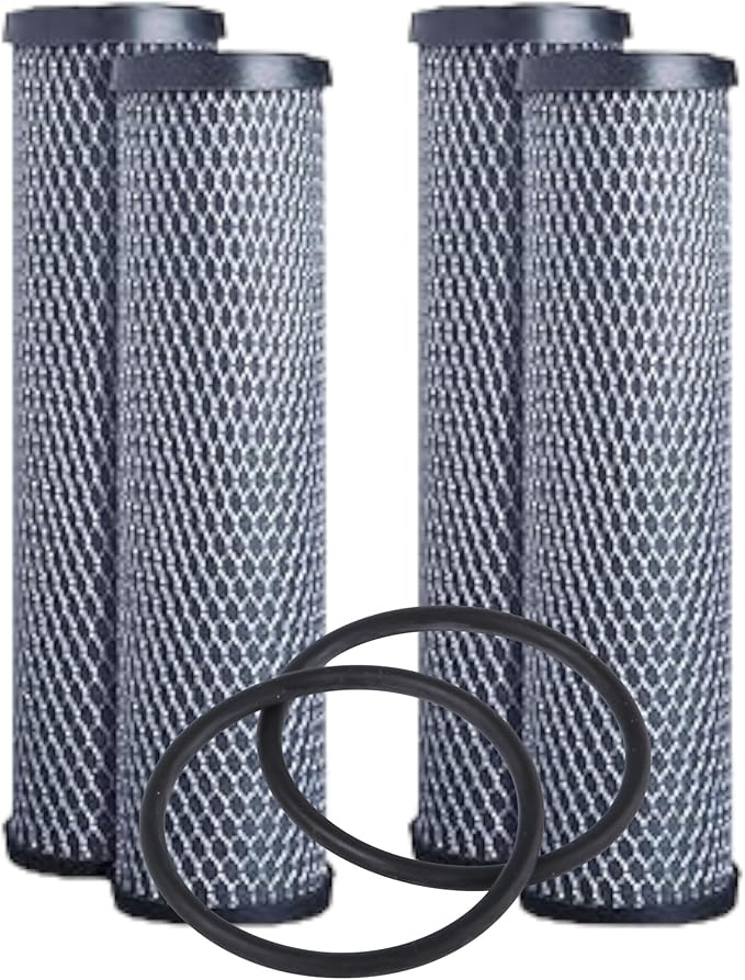 F4Y – Carbon Block Water Filter Cartridges Compatible with FXWTC, GXWH04F, GXWH20S Models – Removes Bad Taste & Odor – Whole House Replacement Filter Cartridge – 10" x 2.5" (4 Pack with 2 O-Rings)