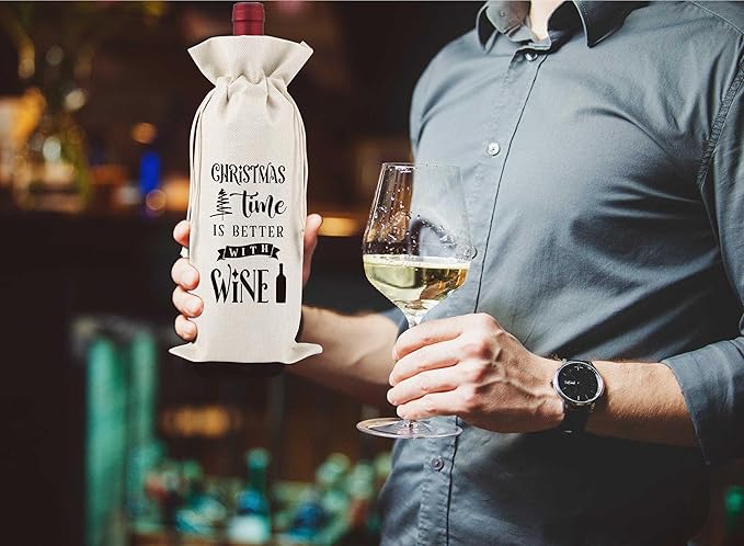 Christmas Time Is Better With Wine,Christmas Party Wine Bag,Party Favor Bag,Wine Bag Gift for Friends,Sisters,Besties,Colleagues,Family,Daughters,Sons,Reusable Wine Bag With Drawstring,L48