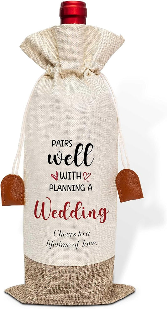 Wedding Wine Bag, Engagement Gifts for Couples, Cotton Linen Wine Gift Bag With Drawstring, Mr and Mrs Marriage Wedding Gifts, Bridal Shower Gift for Women Besties Friends, Bachelorette Party-24