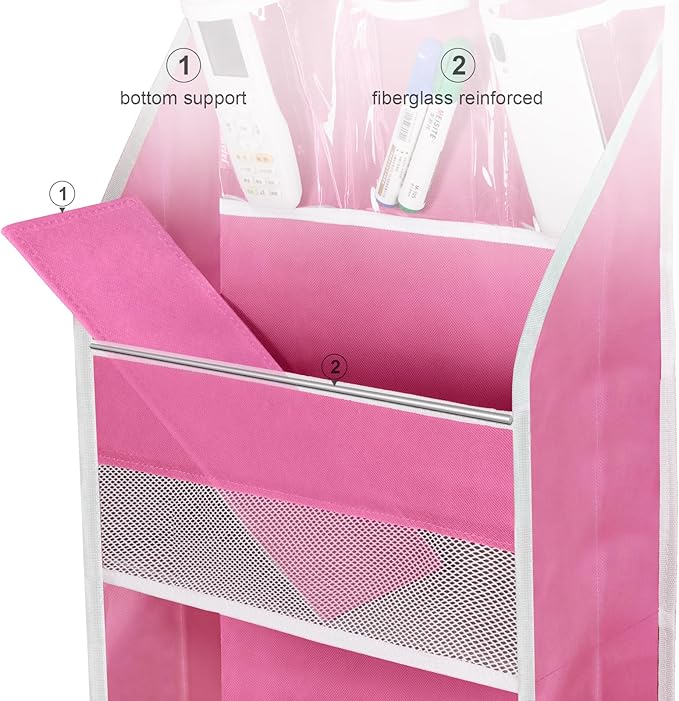 Univivi Door Hanging Organizer Nursery Over the Door Organizer Baby Storage with 4 Large Pockets and 3 Small PVC Pockets for Cosmetics, Toys and Sundries (Pink)