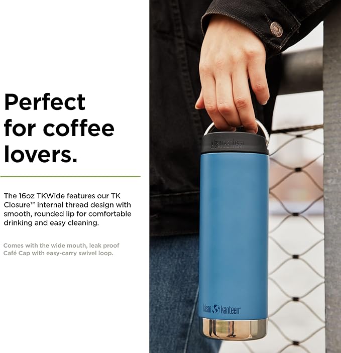 Klean Kanteen TKWide 16oz (w/Café Cap) - Real Teal