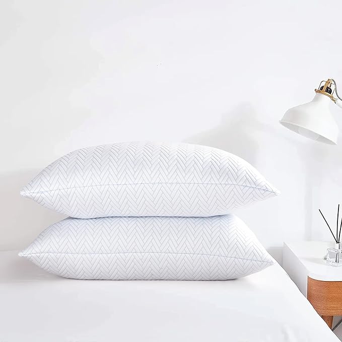 Cooling Pillow for Sleeping, Bed Pillows Queen Size Set of 2, Micro Fiber Filling Pillows 2 Pack, Adjustable to Soft / Firm Pillows for Side Stomach and Back Sleepers with Washable Cover