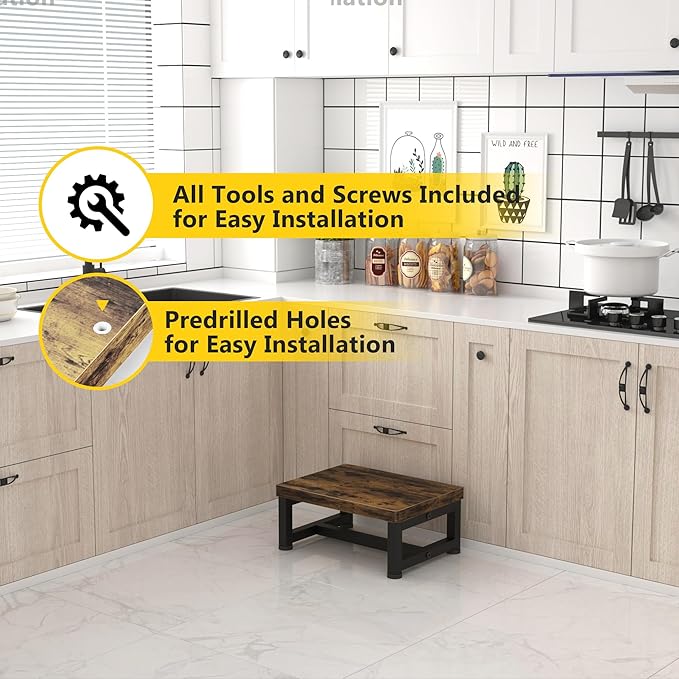 Step Stools for Adults Kids, Sturdy Wooden Stepping Stools with 450LB Capacity, Anti-Slip Bed Steps Stool for High Beds, Foot Stool One Step Stool for Kitchen Bathroom Bedroom, Rustic Brown