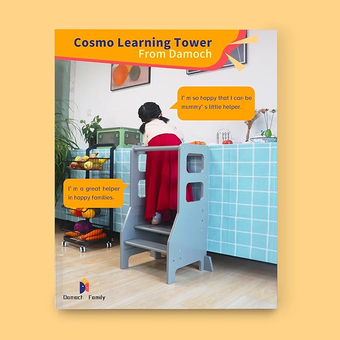 Damoch Family™ Kids Kitchen Step Stool with Anti-Drop Safety Rail,Toddler Standing Tower with CPC Certification,Patented Design (Grey)