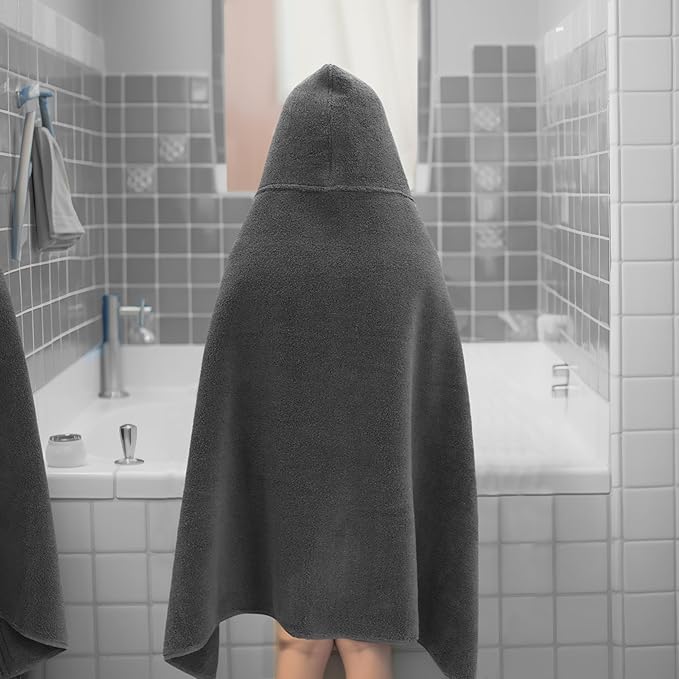 Hooded Bath Towel Wrap - Super Zero Twist 100% Cotton Large Oversized Hooded Kids Towel - Toddler Shower Pool Beach Towel - Super Soft Absorbent Quick Dry Easy Care Gift - 30 x 54 - Grey