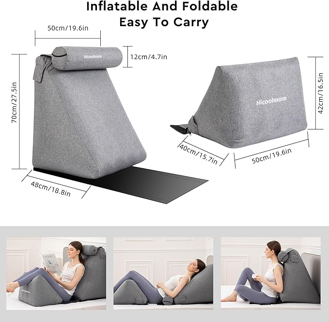 inflatable Orthopedic Bed Wedge Pillow for Sleeping,Back Neck Leg Pain Relief Post Surgery, Heartburn,Acid Reflux & GERD Reading Pillow for Post Surgery,Support Pillows-Anti Snoring,Sleep apnea