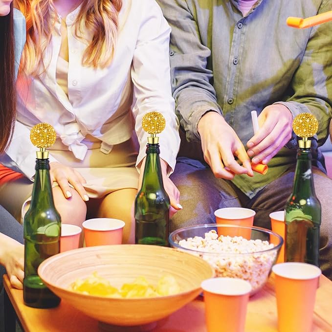 Crystal Wine Bottle Stopper Diamond Wine Stoppers Reusable Zinc Alloy Silicone Beverage Saver Corks Wine Decorative Bottle Stoppers with Sheer Bags for Wedding Bar Gifts(Gold,12 Set)