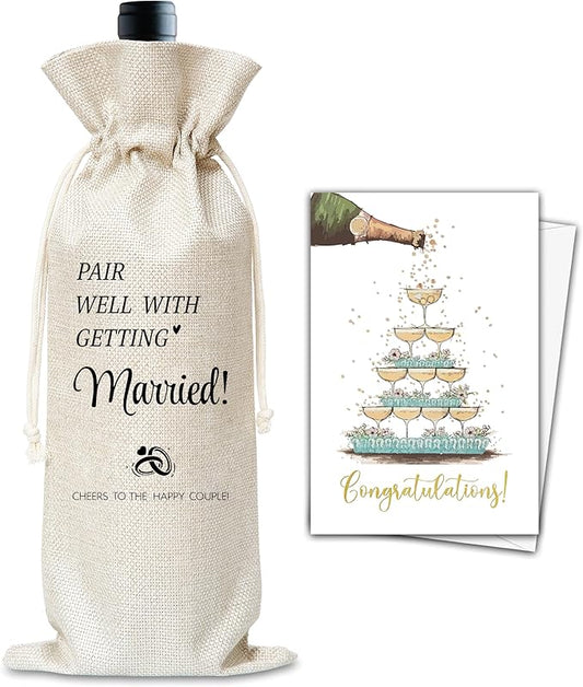 Wedding Wine Gifts Bag, Gifts For Wedding Engagement Marriage Bride Shower Reusable Wine Bag With Card, Champagne Gifts Bag, Gifts For Newly Engaged Couples Bride Groom Women Men Friends-24