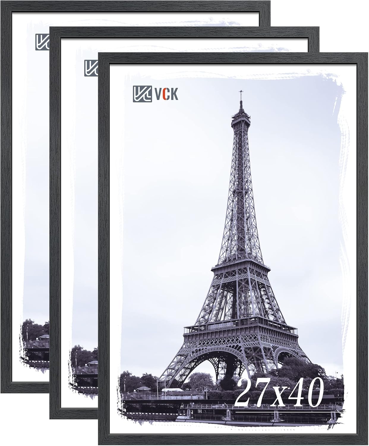 VCK 27x40 Solid Wood Poster Frames Set of 3, Exclusive Woodgrain Black Picture Frame, Wall Mounting Hanging