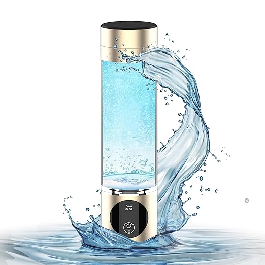 Gold Hydrogen Water Bottle Generator- [+3000-5000PPB] Latest Generation Hydrogen Generator Water Bottle with LED Display & Extended Battery Life- Compact, Portable (Gold)