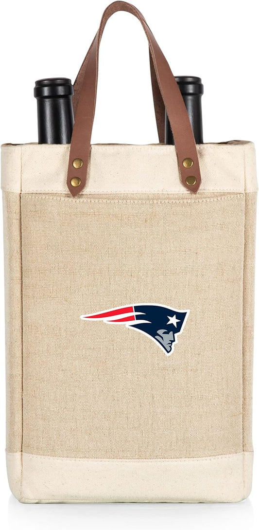 PICNIC TIME NFL Pinot - Jute 2 Bottle Insulated Wine Bag - Wine Tote Bag - Wine Gift Bag, (Beige)