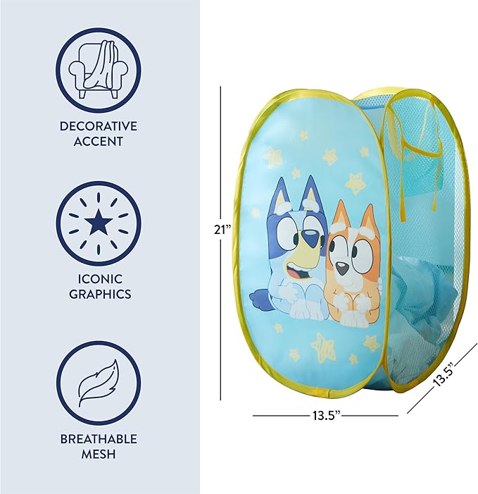 Bluey Pop Up Hamper with Durable Carry Handles, with Bluey and Bingo, 21'' H x 13.5'' W X 13.5'' L