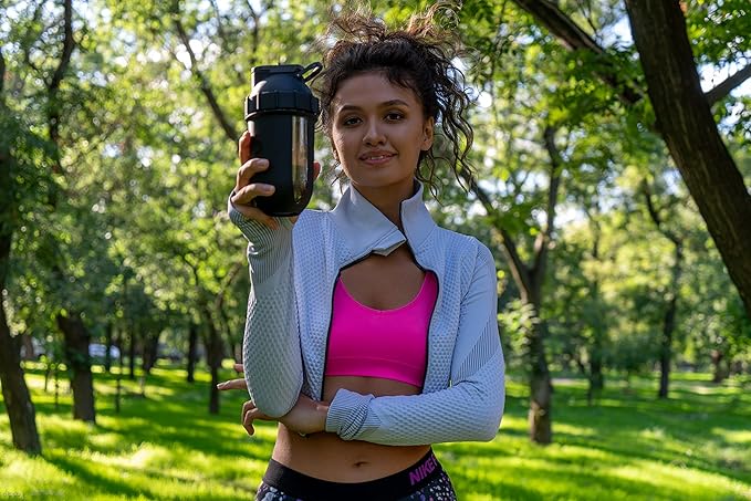 SHAKESPHERE Tumbler Cooler Shaker - Protein Shaker Bottle and Smoothie Cup, 24 oz - Bladeless Blender Cup Purees Raw Fruit with No Blending Ball – Powder Mixer for Pre Workout Gym (Matte Black)