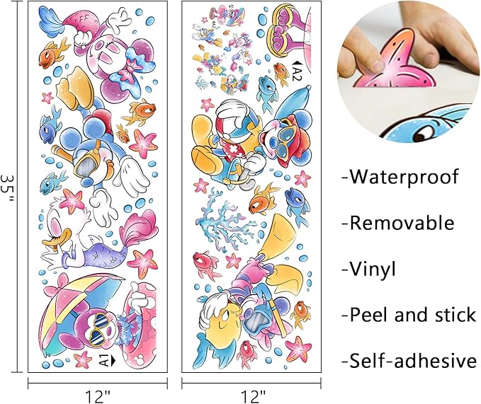 Mfault Summer Cartoon Mouse Wall Decal Stickers, Under The Sea Duck Mermaid Fish Coastal Ocean Nursery Decoration Bedroom Art, Beach Nautical Coral Neutral Toddler Kids Baby Room Decor