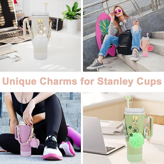7PCS Water Bottle Cup Accessories Set for Stanley Cup 40oz & 30oz Tumbler, Including Water Bottle Handle Strap, Silicone Cup Boot, Silicone Straw Cover, Keychain Charms (Red)
