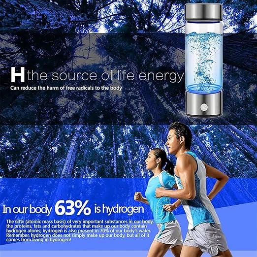 Hydrogen Water Bottle Generator 2pack, Glass Hydrogenated Water Bottle Health Cup, Hydrogen Water Generator w SPE/PEM Tech, Hydrogen Water Machine Improve Water for Home/Office/Travel/Daily Drinking