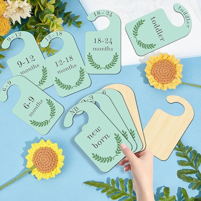 CRASPIRE 10Pcs Leaf Wood Baby Wardrobe Dividers Plant Clothes Size Dividers Closet Organizers Nursery Decor from Newborn to 36 Month Hanger Baby Infant Wardrobe Divider for Newborn Baby Shower