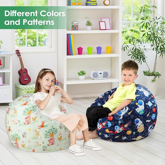 Bean Bag Chair for Kids Stuffed Animal Storage Beanbag Chairs,Toddler Toy Storage Organizer for Girls and Boys,Large 32'' Cover Only（No Filling