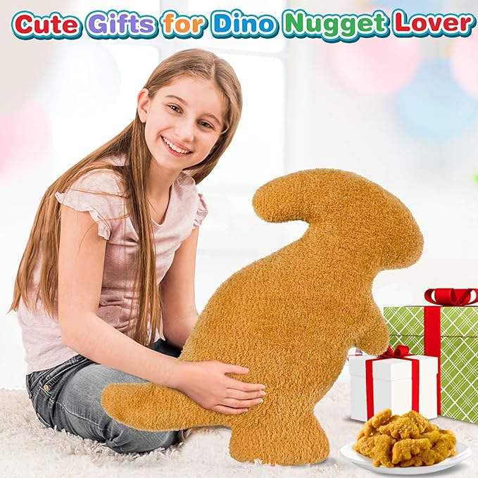 Dino Nugget Pillow, Dinosaur Chicken Nuggets Plush Funny Birthday Gifts for Teen Boys Girls, Fun Pillows are Cute Dinosaur Gifts for Kids and Adults (Large, Parasaurolophus)