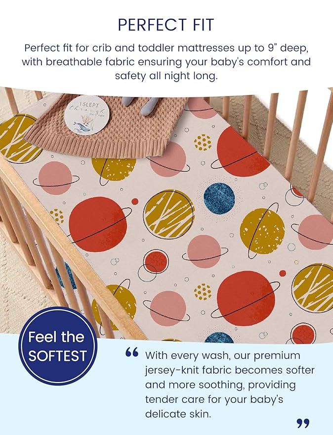 TotAha Premium Stretchy Space Crib Sheets (2-Pack)-Hypoallergenic, Silky Comfort, Buttery Soft, Calming Effect, All-Season Jersey-Knit Sheets, 9'' Extra Deep Pocket
