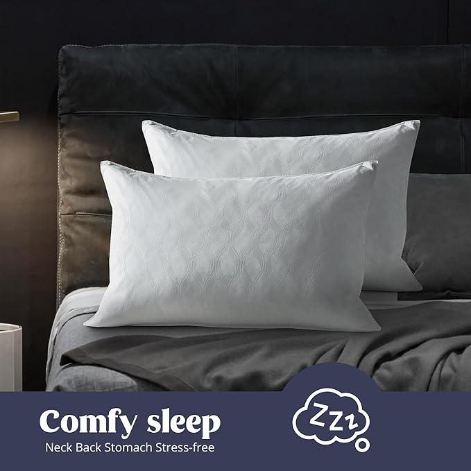 puredown Soft Bed Pillows for Sleeping, Goose Feather Down Pillows Hotel Collection Standard Size of 2, Netting Pattern Embossing Pillows for Back Stomach Side Sleepers (20 x 26, 2 Pack)