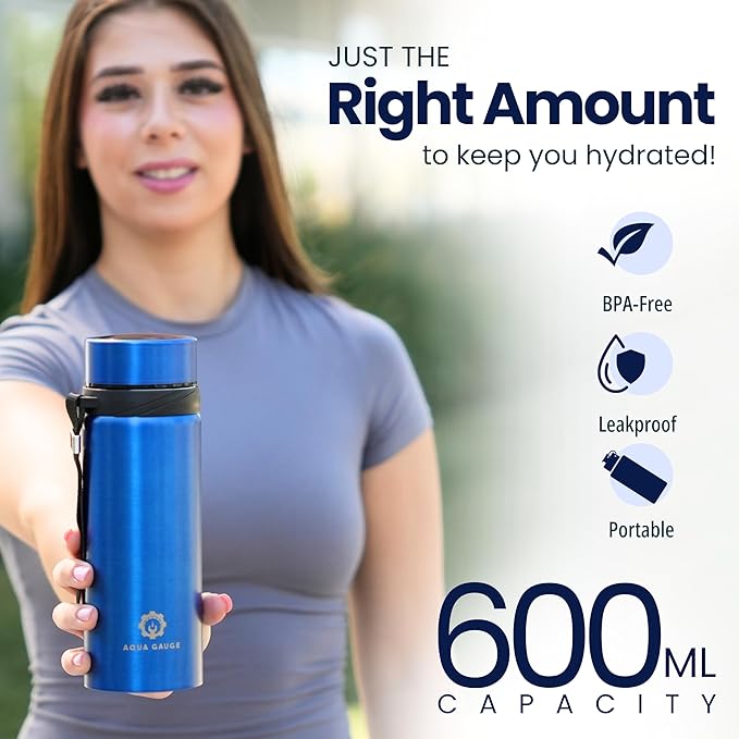 Stainless Steel Thermal Bottle, 600 mL, Digital Temperature Display, 4 Colors (Blue)
