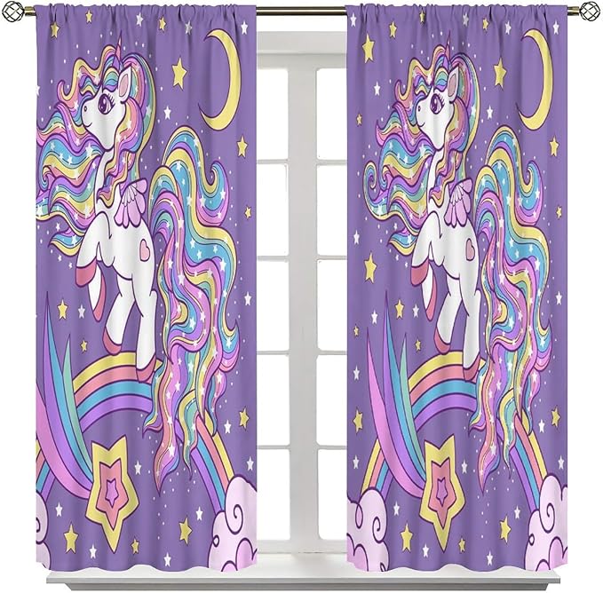 Kids Unicorn Curtains Kids Girls Boys Rainbow Unicorn Pattern Blackout Curtains Bedroom Curtains 42x45 Inches 2 Panels