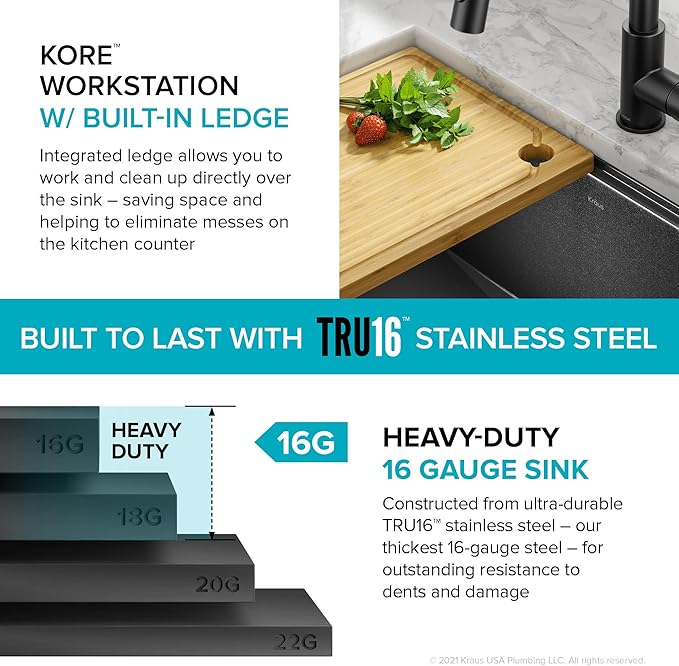KRAUS Kore 27 Inch Undermount Workstation 16 Gauge Stainless Steel Single Bowl Kitchen Sink with Accessories in PVD Gunmetal Finish with Accessories, KWU110-27-PGM