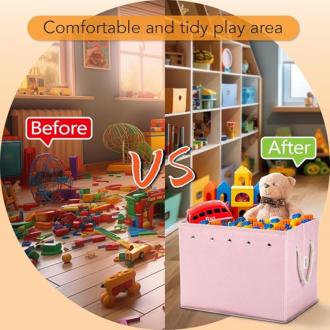Toy Storage Box + Play Mat for Kids Toy Chest Organizer Kids Toy Storage Organizer Foldable Big Storage Bins with Lids Large Toy Box for Boys Girls Toy Holders for Kids Rooms Nursery (Pink)