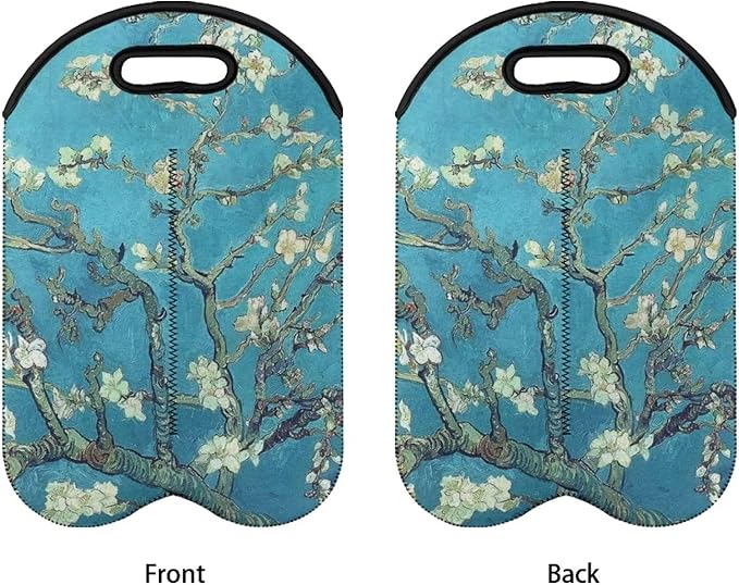 doginthehole Almond Blossom Wine Bag 2 Bottle Wine Carrier Case Reusable Wine Bottle Tote Neoprene Wine Bottle Protective Sleeve Portable Wine Carrying Bag with Handle